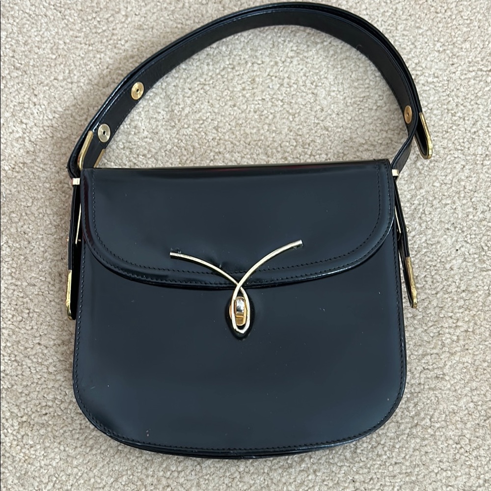 Vintage Dofan France Black Leather Shoulder Bag